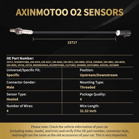 O2 Oxygen Sensor 4PCS Upstream Downstream 15717 Replacement for Ford Escape Fusion Explorer for Mustang for F150 F250 F350, for Lincoln Navigator, for Mercury Sable, for Mazda CX-9 B4000 in Kuwait