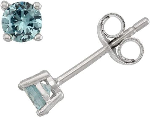 .925 Sterling Silver Dainty Cubic Zirconia CZ Birthstone Lab Created Gemstone 4mm Round Stud Earrings For Women, Girls and Teens (Aquamarine (March)) in Saudi Arabia
