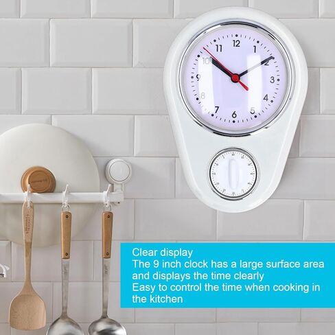 Tyenaza 9 Inch Retro Kitchen Timer Wall Clock, Multifunction Innovative Precise Time Silent Operation Quartz Clock for Home Kitchen (White) in Saudi Arabia