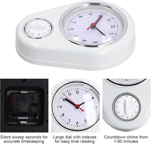 Tyenaza 9 Inch Retro Kitchen Timer Wall Clock, Multifunction Innovative Precise Time Silent Operation Quartz Clock for Home Kitchen (White) in Saudi Arabia