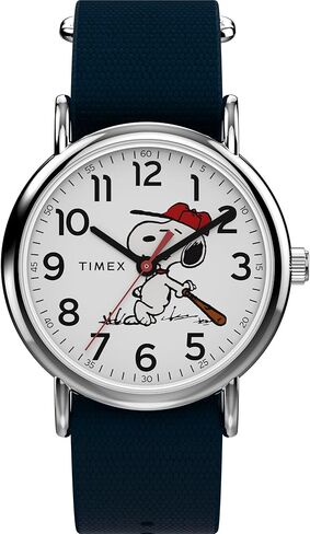 Timex Men's Peanuts Weekender Baseball 38mm Watch - Blue Slip-Thru Single Layer White Dial Silver-Tone Case in Saudi Arabia