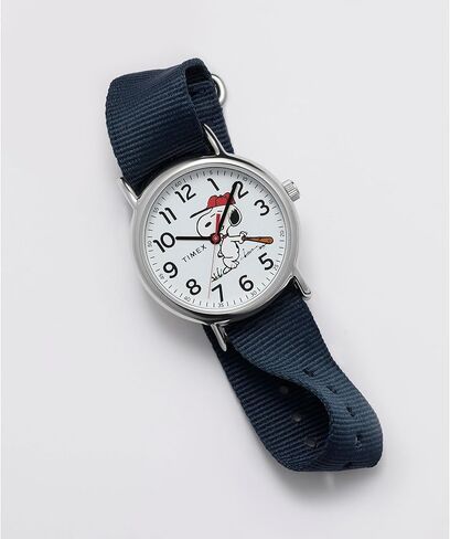 Timex Men's Peanuts Weekender Baseball 38mm Watch - Blue Slip-Thru Single Layer White Dial Silver-Tone Case in Saudi Arabia