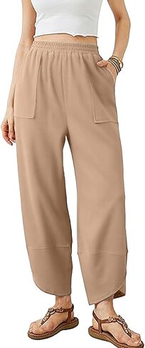 Wide Leg Sweatpants for Women Elastic High Waisted Workout Pant Trendy Solid Color Palazzo Pants with Pockets 2025 in Kuwait