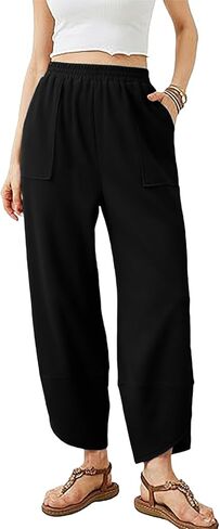 Wide Leg Sweatpants for Women Elastic High Waisted Workout Pant Trendy Solid Color Palazzo Pants with Pockets 2025 in Kuwait