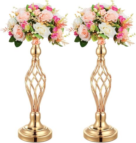 Rtteri 10 Pcs Gold Vases for Centerpieces Metal Flower Arrangement Stand Elegant Wedding Flower Centerpieces Candelabra Holder for Wedding Reception Table Decoration Party Home, 18 x 6 x 5.5 in in Saudi Arabia