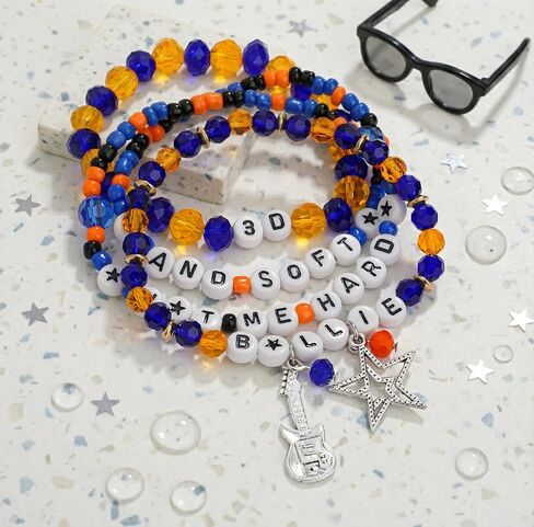 Orange - Blue Beaded Bracelets Set for Music Fans – Tour Concert Bracelets Set, Handmade Colorful Letter Bracelets, Concert Merch Outfit Bracelet for Women Men, Trendy Aesthetic Jewelry for Gifts in Saudi Arabia