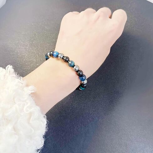 Bracelets for Women Men Amazing Gemstone Light Blue Cat's Eye Bracelet Beaded Triple Protection Handmade Bracelets Jewelry in Saudi Arabia