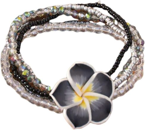 COLORFUL BLING Hawaiian Plumeria Rubra Pearl Bracelets Boho Summer Handmade Tropical Flower Crystal Beaded Bracelets for Women in Kuwait