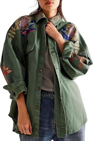 loveimgs Women Shacket Y2k Embroidered Shirt Jacket Button Up Long Sleeves Outwear Shirts Boyfriend Fall Outfits 2025 Trucker in Saudi Arabia
