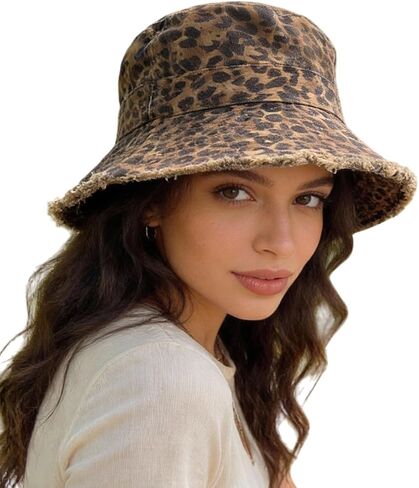 Women Fashion Leopard Print Bucket Hat Sun Hat Tassel Edge Fisherman Cap in Saudi Arabia