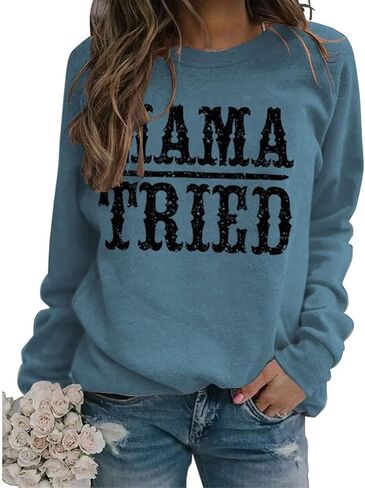 قميص YourTops النسائي Mama Tried Graphic Sweatshirt Country Classic Country Legend in Kuwait