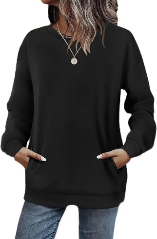 Crewneck Sweatshirts Women Long Sleeve Tops 2025 Fall Fashion Clothes Winter Pullover with Pockets S-2XL in Saudi Arabia