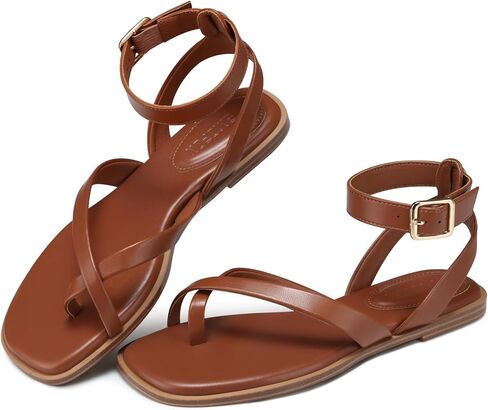 TEMOFON Flat Sandals for Women Dressy: Comfortable Open Toe Strappy Sandals Summer Casual Walking Shoes in Kuwait