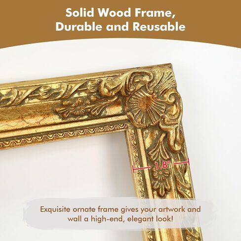16x20 Vintage Gold Ornate Canvas Frame for Oil Diamond Paintings Art Prints, No Glass & Back, Classical Embossed Plein Air Frames for Floral Flower Abstract Landscape Portrait Classroom Artwork in Kuwait