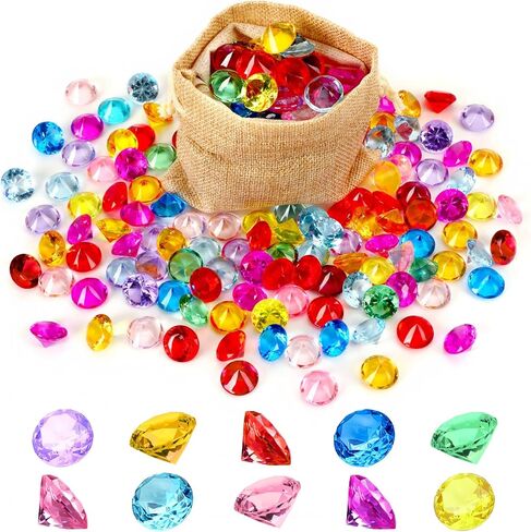 ألعاب جواهر الغوص من مارفوريفر، 150 قطعة من الكريستالات الملونة وجواهر كنز القراصنة وأحجار كريمة من الأكريليك والماس البلاستيكي والأحجار الكريمة مع حقيبة من الخيش لملء المزهرية ألعاب الشاطئ الصيفية ديكور المنزل هدايا الحفلات in Kuwait