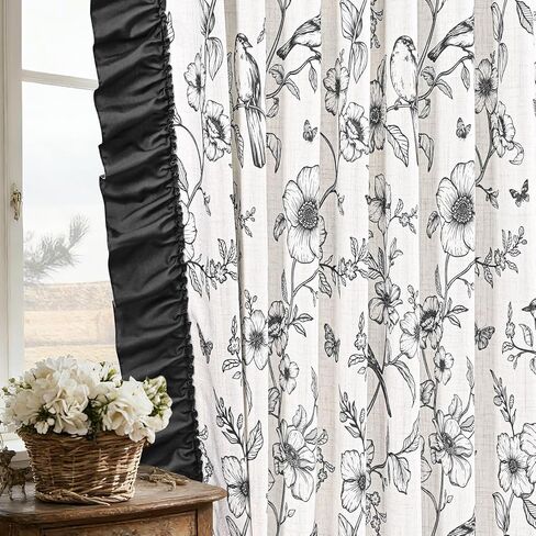 Yinhua ستائر كتان زهرية لغرفة المعيشة بطول 84 بوصة ستائر غرفة نوم فرنسية مع كشكشة ورباط خلفي، ستارة نافذة مرشحة للضوء وجيب خلفي، ستائر، 52 بوصة عرض × 84 بوصة طول، لوحتان in Kuwait