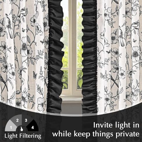 Yinhua ستائر كتان زهرية لغرفة المعيشة بطول 84 بوصة ستائر غرفة نوم فرنسية مع كشكشة ورباط خلفي، ستارة نافذة مرشحة للضوء وجيب خلفي، ستائر، 52 بوصة عرض × 84 بوصة طول، لوحتان in Kuwait