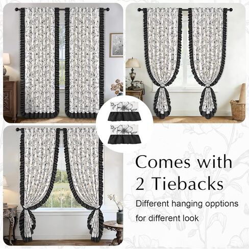 Yinhua ستائر كتان زهرية لغرفة المعيشة بطول 84 بوصة ستائر غرفة نوم فرنسية مع كشكشة ورباط خلفي، ستارة نافذة مرشحة للضوء وجيب خلفي، ستائر، 52 بوصة عرض × 84 بوصة طول، لوحتان in Kuwait