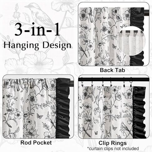 Yinhua ستائر كتان زهرية لغرفة المعيشة بطول 84 بوصة ستائر غرفة نوم فرنسية مع كشكشة ورباط خلفي، ستارة نافذة مرشحة للضوء وجيب خلفي، ستائر، 52 بوصة عرض × 84 بوصة طول، لوحتان in Kuwait