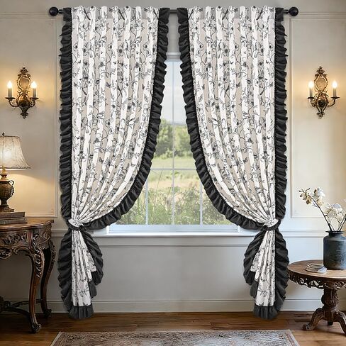 Yinhua ستائر كتان زهرية لغرفة المعيشة بطول 84 بوصة ستائر غرفة نوم فرنسية مع كشكشة ورباط خلفي، ستارة نافذة مرشحة للضوء وجيب خلفي، ستائر، 52 بوصة عرض × 84 بوصة طول، لوحتان in Kuwait