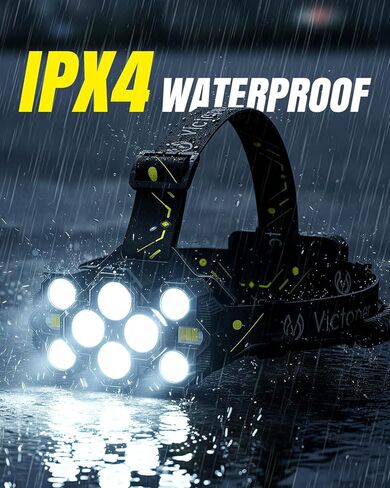 مصباح أمامي Victoper قابل لإعادة الشحن، 22000 لومن ساطع 10 مصابيح LED للرأس، 8+2 أوضاع إضاءة للرأس مع ضوء أحمر للبالغين، مصباح يدوي للرأس مقاوم للماء للجري في الهواء الطلق، والصيد، والتخييم، والمشي لمسافات طويلة in Kuwait