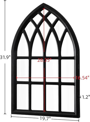 Vintage Cathedral Mirror 20 X 32 Inch, Hanging Farmhouse Black Arched Window Mirrors for Wall Decor, Wood Frame Gothic Windowpane Mirrors for Living Room Hallway Bedroom Halloween in Saudi Arabia