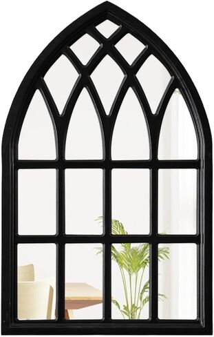 Vintage Cathedral Mirror 20 X 32 Inch, Hanging Farmhouse Black Arched Window Mirrors for Wall Decor, Wood Frame Gothic Windowpane Mirrors for Living Room Hallway Bedroom Halloween in Saudi Arabia