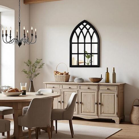 Vintage Cathedral Mirror 20 X 32 Inch, Hanging Farmhouse Black Arched Window Mirrors for Wall Decor, Wood Frame Gothic Windowpane Mirrors for Living Room Hallway Bedroom Halloween in Saudi Arabia