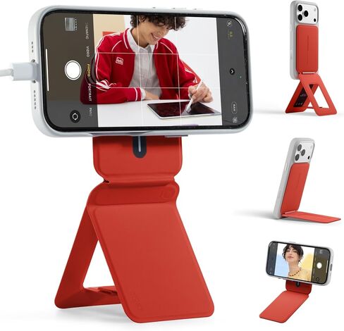 MOFT Phone Stand, Magnetic Phone Tripod Stand Stain-Resistant MOVAS Leather & Angle Adjustment & Strong Magnets Tripod for iPhone 16/15/14/13/12 (Included Metal Ring)-Jet Black in Kuwait