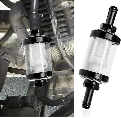 Sun Walker Motorcycle Fuel Filter, 5/16 Inch Inlet/Outlet Washable Gas Filters Replacement, Transparent Tempered Glass Inline Fuel Filter for Most Motorcycles ATVs Scooters (Black) in Kuwait