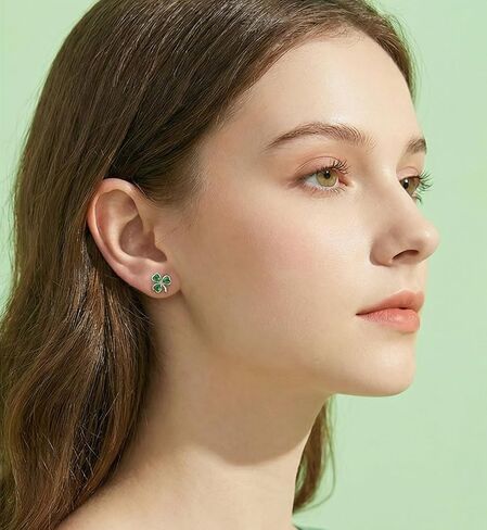 Reffeer Solid 925 Sterling Silver Green CZ Flower Stud Earrings Clover for Women Teen Girls Clover Stud Earrings Shamrock Earrings Green St Patricks Day Earrings Screw Backs (A-Silver) in Saudi Arabia