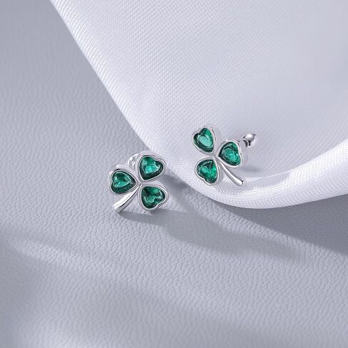 Reffeer Solid 925 Sterling Silver Green CZ Flower Stud Earrings Clover for Women Teen Girls Clover Stud Earrings Shamrock Earrings Green St Patricks Day Earrings Screw Backs (A-Silver) in Saudi Arabia