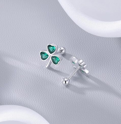 Reffeer Solid 925 Sterling Silver Green CZ Flower Stud Earrings Clover for Women Teen Girls Clover Stud Earrings Shamrock Earrings Green St Patricks Day Earrings Screw Backs (A-Silver) in Saudi Arabia