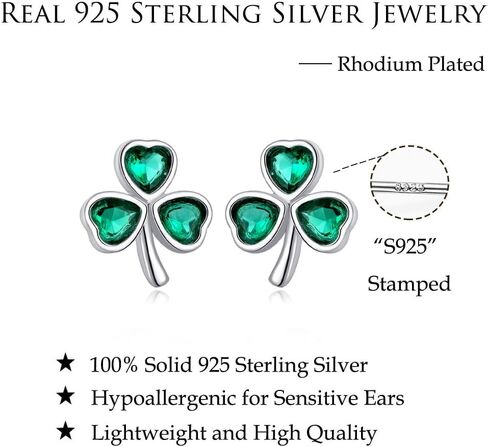 Reffeer Solid 925 Sterling Silver Green CZ Flower Stud Earrings Clover for Women Teen Girls Clover Stud Earrings Shamrock Earrings Green St Patricks Day Earrings Screw Backs (A-Silver) in Saudi Arabia