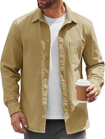 Mens Lightweight Shirt Jacket Cotton Casual Overshirt for Daily in Saudi Arabia