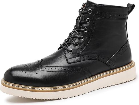 Santimon Mens Boots Casual Dress Motorcycle Boots Genuine Leather Wingtips Brogues Chelesa Boots Fashion Formal Boots for Men in Saudi Arabia