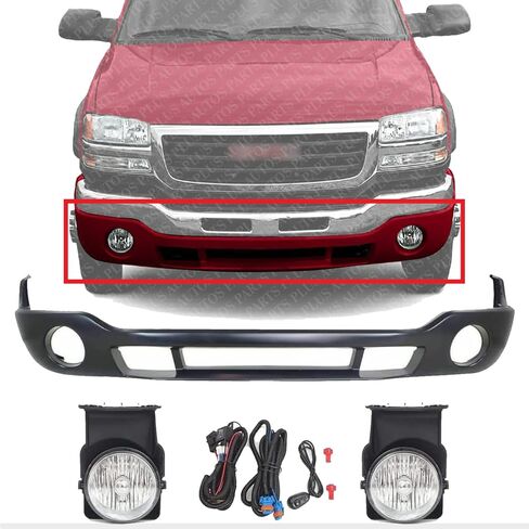 Front Bumper Lower Valance Primed + Fog Light With Harness & Switch Left Driver & Right Passenger Side Direct Replacement Compatible With 2003-2006 GMC Sierra 1500 2500HD GM1000684 in Saudi Arabia