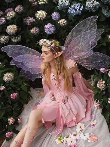 Women Flower Fairy Elf Costume Set Pink Ren Faire Dress Medieval Renaissance Costume in Saudi Arabia