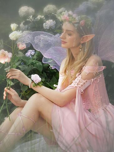 Women Flower Fairy Elf Costume Set Pink Ren Faire Dress Medieval Renaissance Costume in Saudi Arabia