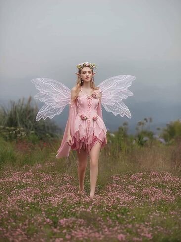 Women Flower Fairy Elf Costume Set Pink Ren Faire Dress Medieval Renaissance Costume in Saudi Arabia