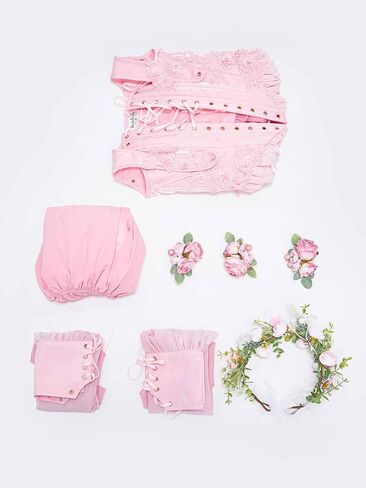 Women Flower Fairy Elf Costume Set Pink Ren Faire Dress Medieval Renaissance Costume in Saudi Arabia