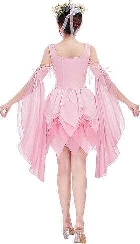 Women Flower Fairy Elf Costume Set Pink Ren Faire Dress Medieval Renaissance Costume in Saudi Arabia