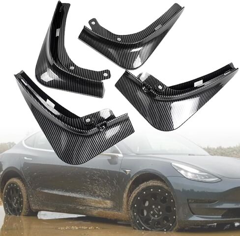 Mud Flaps for Tesla Model Y 2020 2021 2022 2023 2024 Splash Guards Front Rear Fender Protection Mudflaps No Need to Drill Holes (Set of 4, Matte ABS Carbon Fiber) in Saudi Arabia