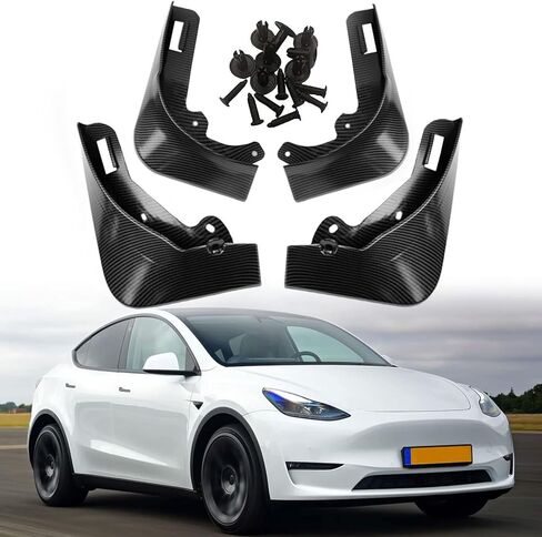 Mud Flaps for Tesla Model Y 2020 2021 2022 2023 2024 Splash Guards Front Rear Fender Protection Mudflaps No Need to Drill Holes (Set of 4, Matte ABS Carbon Fiber) in Saudi Arabia
