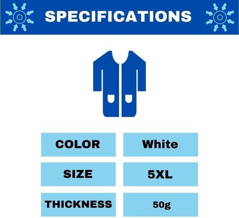 PSBM White Disposable Lab Coats 5XL Size, Pack of 25 - Breathable Material, Elastic Wrist Cuffs and Snap Closures for Labs and Classroom Use in Kuwait