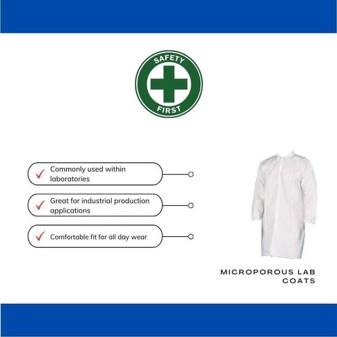 PSBM White Disposable Lab Coats 5XL Size, Pack of 25 - Breathable Material, Elastic Wrist Cuffs and Snap Closures for Labs and Classroom Use in Kuwait