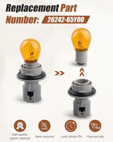 2PCS Front Turn Signal Lamp Socket with Light Bulb Replace 26242-65Y00 Fit for Nissan 200SX Altima Frontier Quest Sentra 1991-2017 in Saudi Arabia