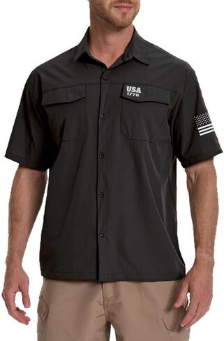 H HYFOL Men's Fishing Shirts Short Sleeve Work Shirts Sun Protection Hiking Button Down Shirts with 1776 USA Flag Graphic in Saudi Arabia