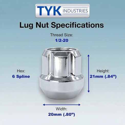 20 Chrome 1/2-20 Open End Lug Wheel Lock Nuts - 6 Spline Tuner Wheel Lug Nuts with 6 Spline Key - Comaptible with Many Jeep, Buick, Chevy, Dodge, Ford and Mercury Vehicles in Saudi Arabia