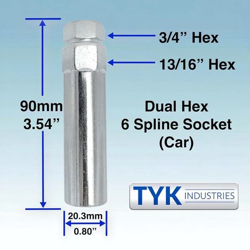 20 Chrome 1/2-20 Open End Lug Wheel Lock Nuts - 6 Spline Tuner Wheel Lug Nuts with 6 Spline Key - Comaptible with Many Jeep, Buick, Chevy, Dodge, Ford and Mercury Vehicles in Saudi Arabia